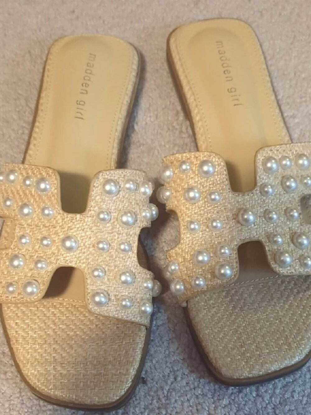 Madden Girl Tan Pearl Embellished Sandals